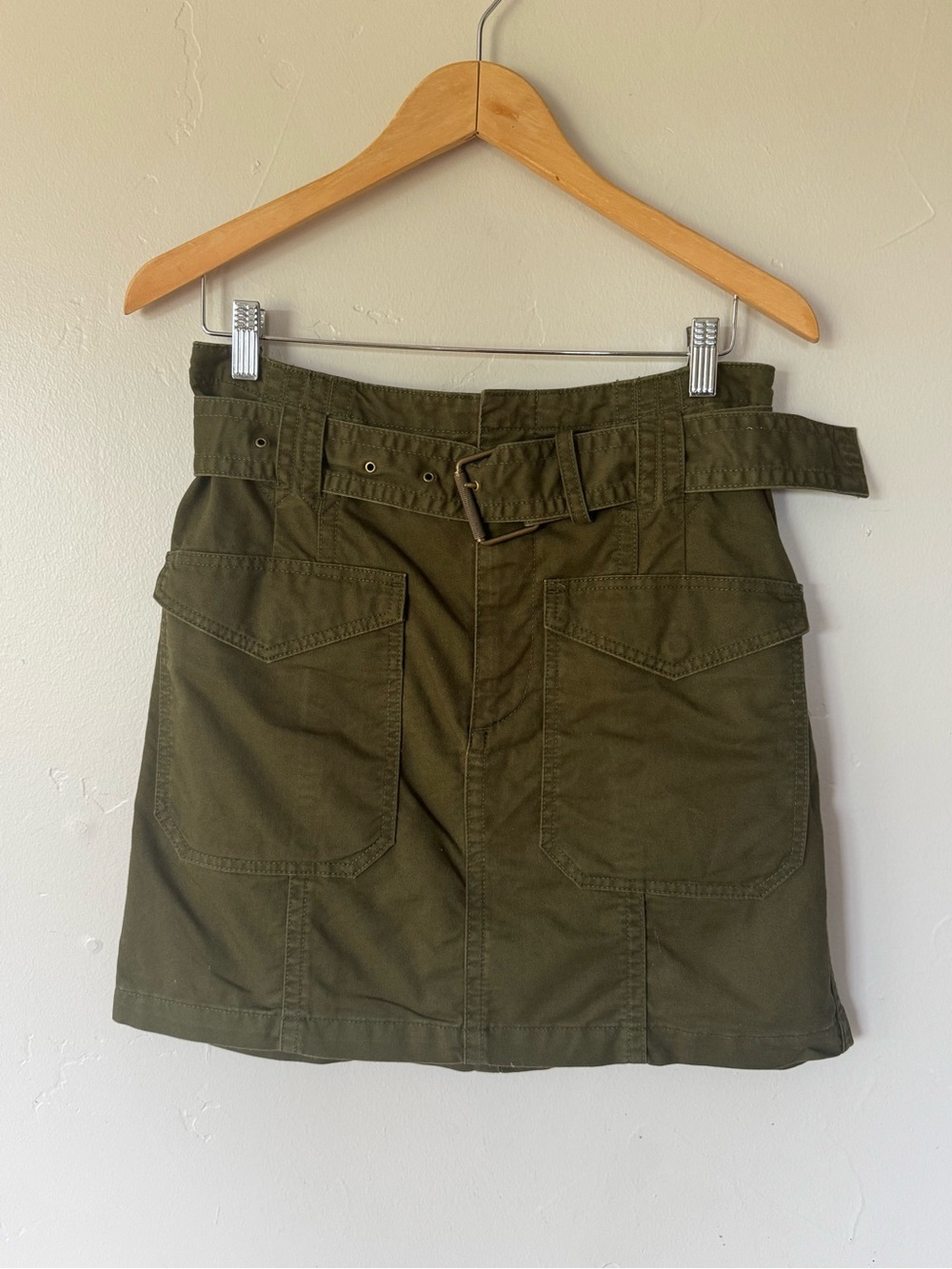 Banana Republic Olive Utility Pocket Mini Skirt with Belt Size 4 - Picture 3 of 11